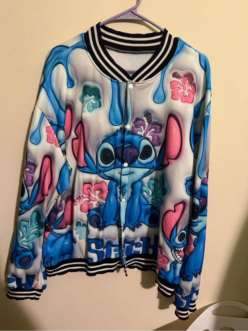 Love Stitch Blue and Pink Kids Graphic Bomber Jacket